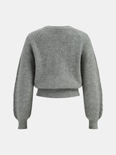 Cable Knit V-neck Puff Sleeve Sweater